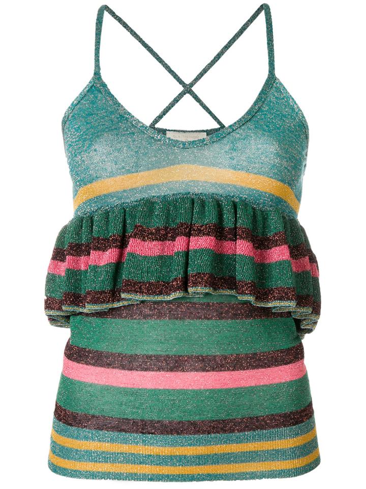 L'autre Chose Ruffle Trim Striped Vest - Green