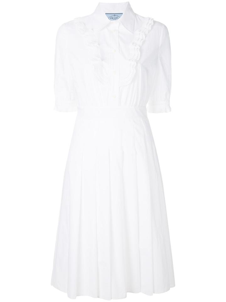 Prada Frill Bib Pleated Dress - White