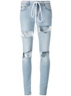 Off-white Ripped Drawstring Skinny Jeans, Women's, Size: 28, Blue, Spandex/elastane/cotton