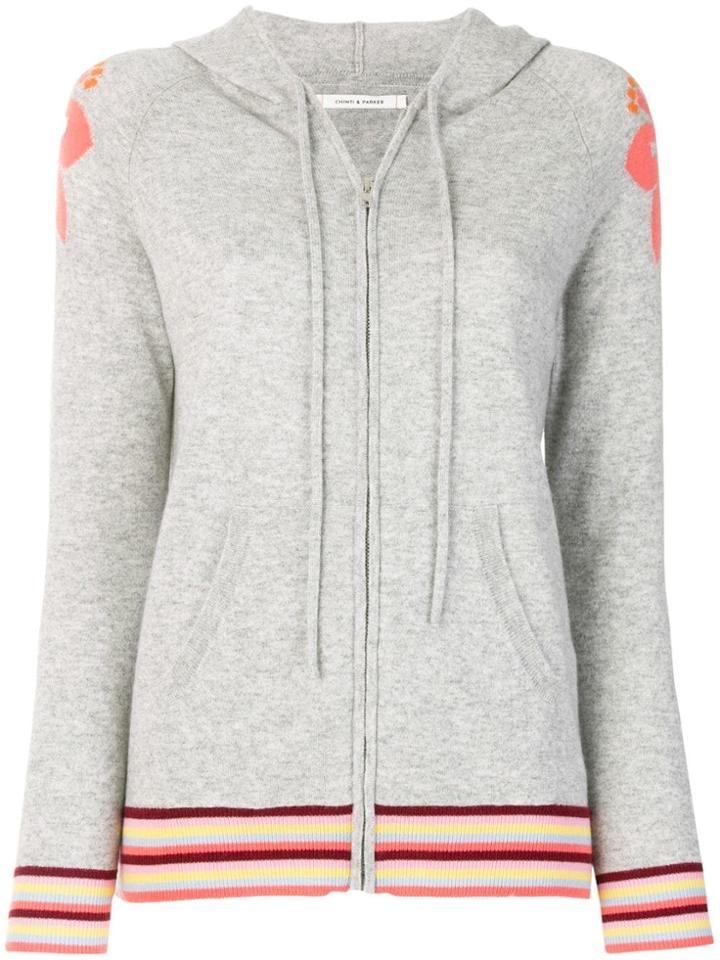 Chinti & Parker Hibiscus Stripe Trim Zipped Hoodie - Grey