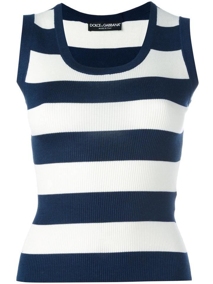 Dolce & Gabbana Striped Tank Top, Women's, Size: 40, White, Silk