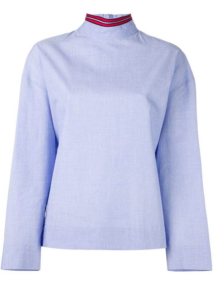 Cédric Charlier Striped High Neck Blouse, Women's, Size: 38, Blue, Cotton