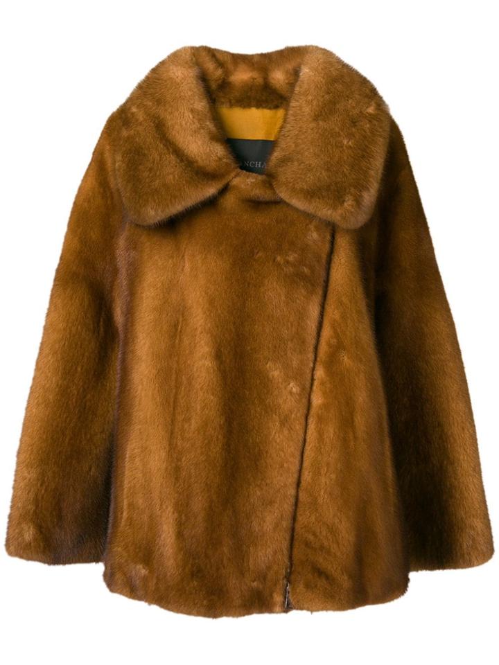 Blancha Fur Zipped Coat - Brown