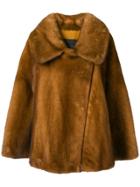 Blancha Fur Zipped Coat - Brown
