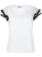 Red Valentino Sheer Ruffled Sleeves T-shirt, Women's, Size: Large, White, Cotton/polyamide