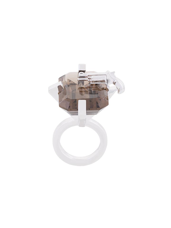 Mehem Large Rectangular Gemstone Ring - Metallic