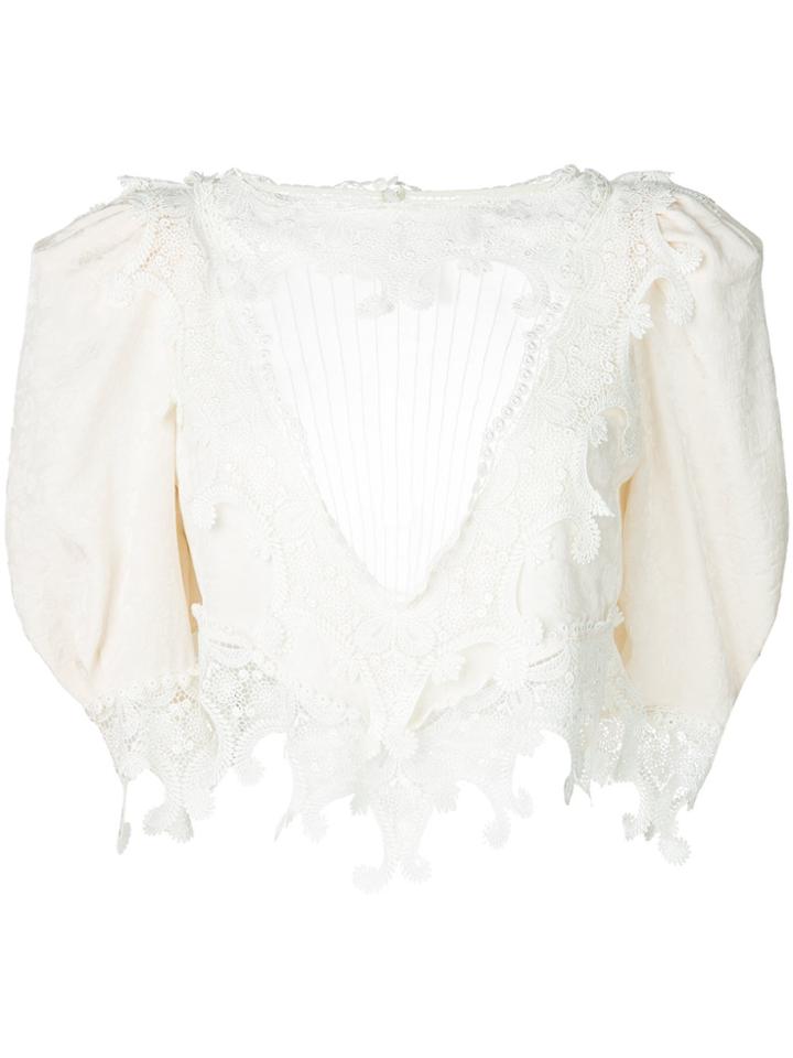 Saint Laurent Lace Front Yoke Blouse - Nude & Neutrals