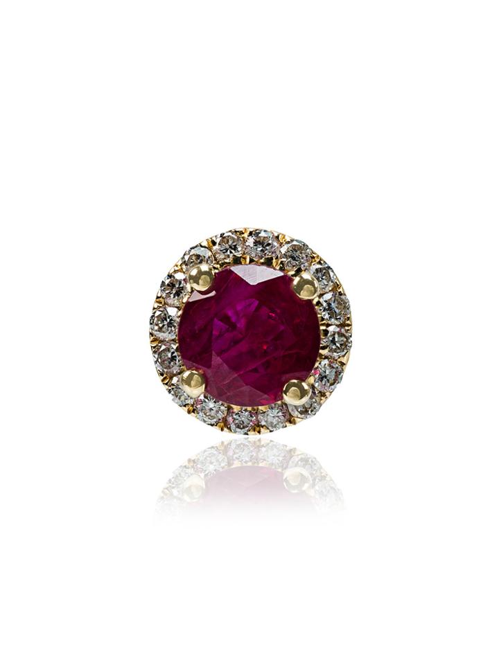 Rosa De La Cruz Ruby White Diamond Single Stud Earring - Red