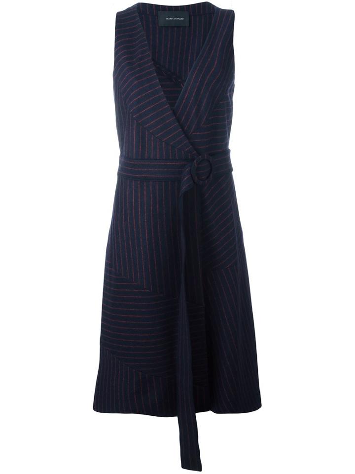 Cédric Charlier Pinstriped Midi Dress, Women's, Size: 36, Blue, Wool/polyamide/other Fibers
