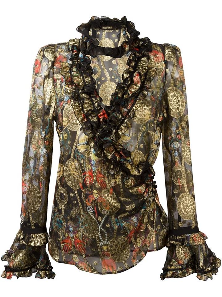 Roberto Cavalli Embellished Wrap Blouse, Women's, Size: 42, Silk/polyester