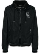 Dolce & Gabbana Hooded Bomber Jacket With Logo Patch - Black