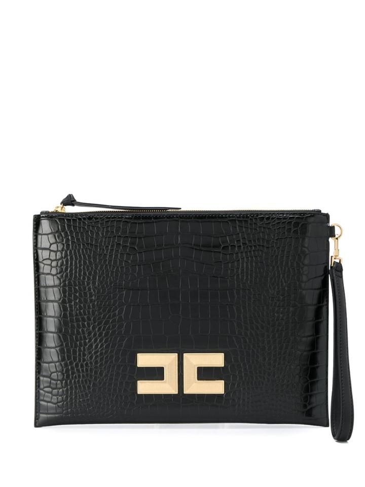 Elisabetta Franchi Crocodile Effect Clutch - Black