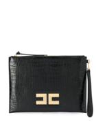 Elisabetta Franchi Crocodile Effect Clutch - Black