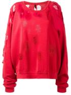 Unravel Project Distressed Sweatshirt, Women's, Size: Medium, Red, Cotton/spandex/elastane