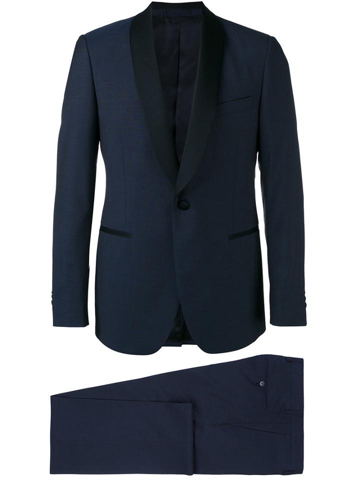 Lardini Shawl Lapel Two-piece Suit, Men's, Size: 54, Blue, Cotton/wool/cupro/viscose
