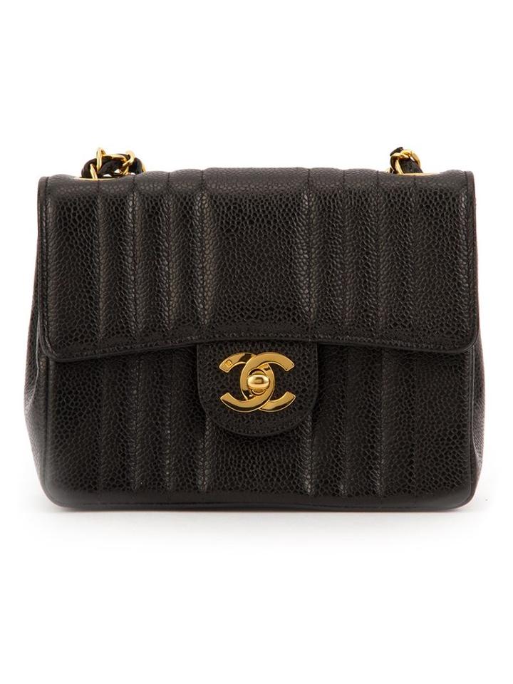 Chanel Vintage Caviar Vertical Mini Classic Flap Bag, Women's, Black