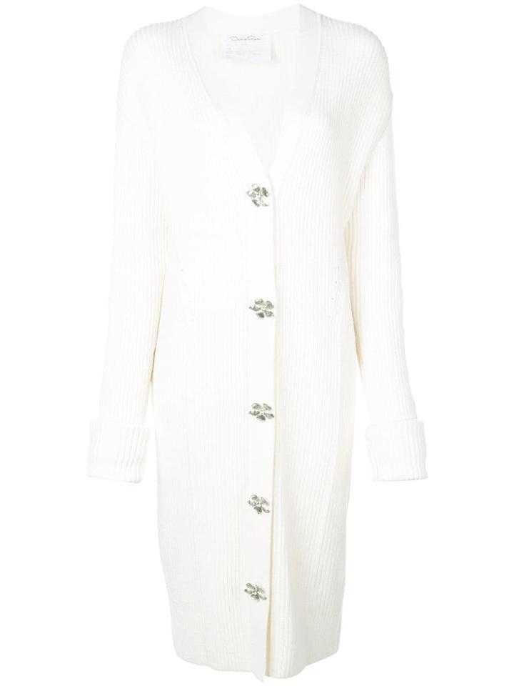 Oscar De La Renta Flower Buttons Cardigan - White
