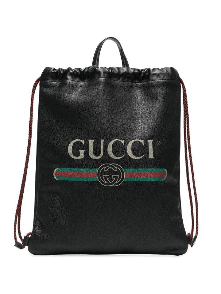Gucci Leather Drawstring Backpack Bag - Black