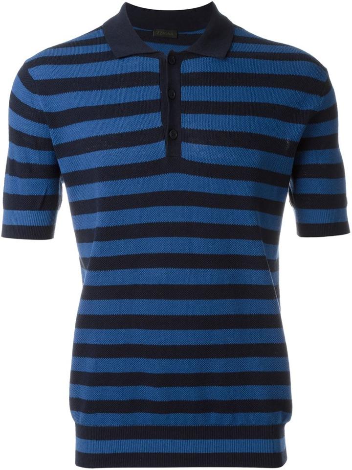 Z Zegna Striped Polo Shirt, Men's, Size: S, Blue, Cotton/linen/flax