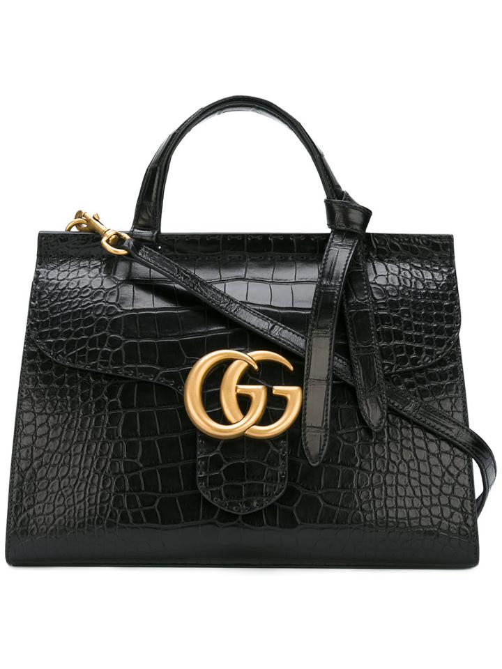 Gucci - Gg Marmont Top Handle Bag - Women - Crocodile Leather - One Size, Black, Crocodile Leather