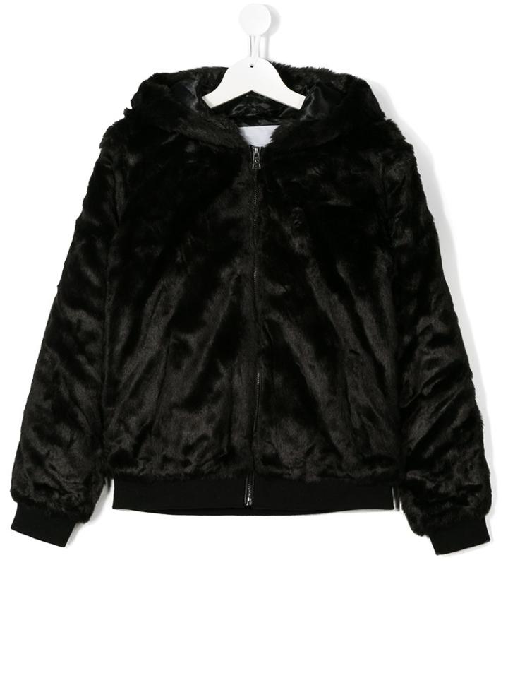 Gaelle Paris Kids Teen Hooded Faux-fur Jacket - Black