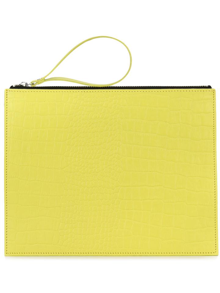Danielle Foster Zipped Rectangular Clutch, Women's, Yellow/orange, Leather
