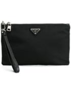 Prada Brand Embellished Clutch Bag, Men's, Black, Nylon