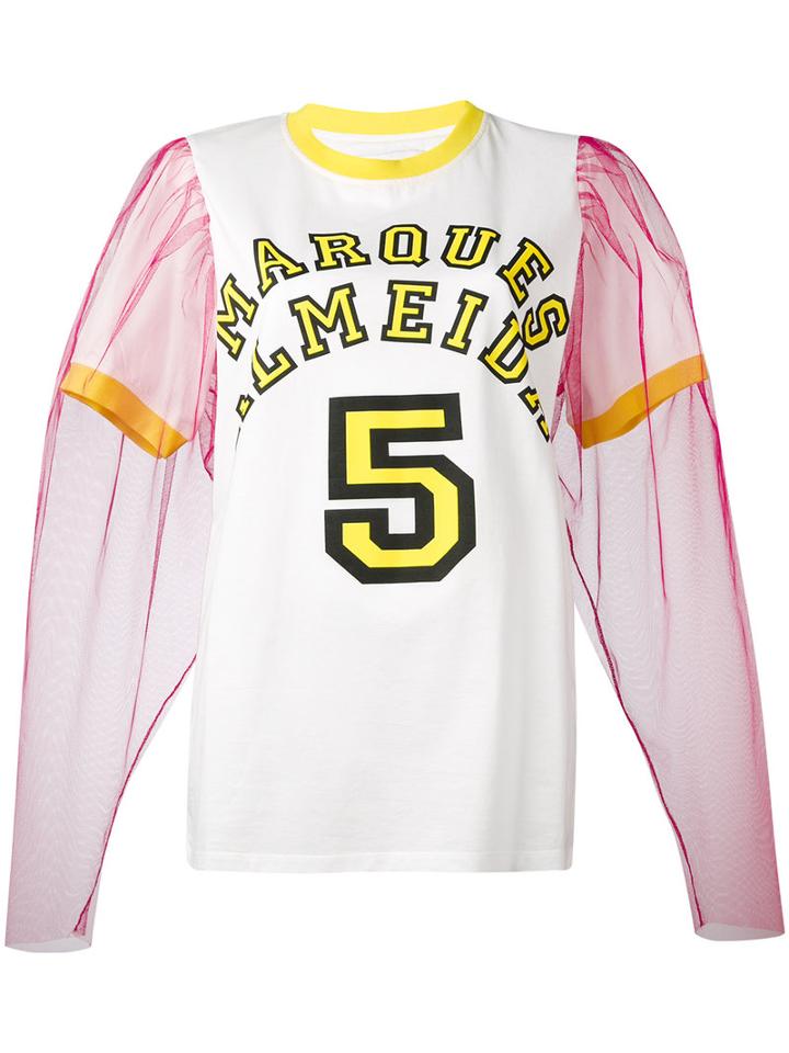 Marques'almeida - Tulle Sleeve T-shirt - Women - Cotton/polyamide - S, Women's, White, Cotton/polyamide