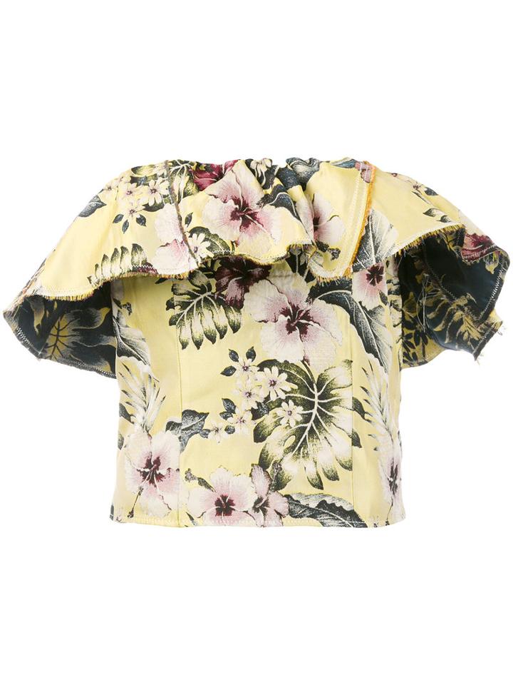 Philosophy Di Lorenzo Serafini - Printed Ruffle Bandeau Top - Women - Polyester - 42, Yellow/orange, Polyester