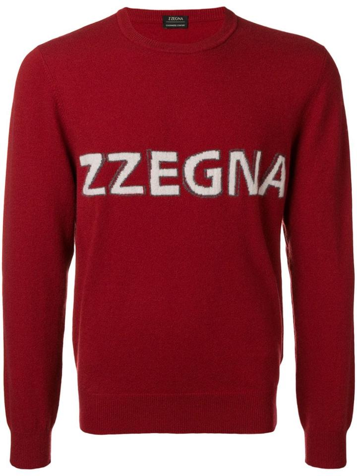 Z Zegna Logo Fine Knit Sweater - Red