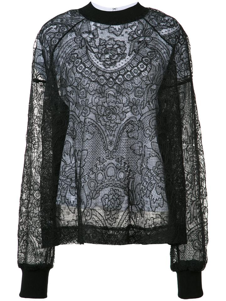 Vera Wang Layered Floral Lace Top, Women's, Size: 4, Black, Cotton/silk/nylon