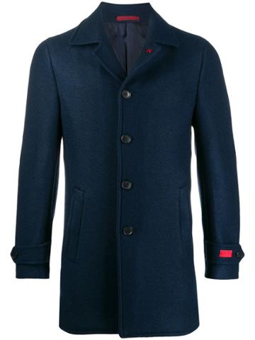 Isaia Logo-patch Single-breasted Coat - Blue