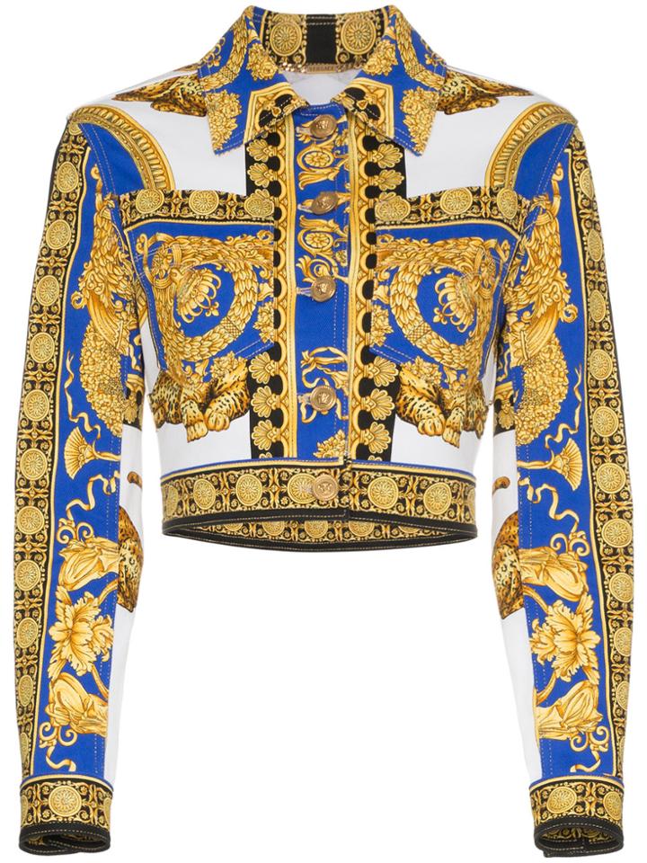 Versace Pillow Talk Print Cropped Denim Jacket - White