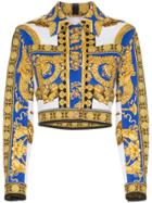 Versace Pillow Talk Print Cropped Denim Jacket - White
