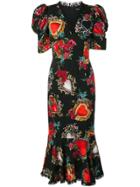 Dolce & Gabbana Heart Rose Print Fishtail Dress - Black