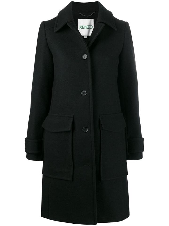 Kenzo Single-breasted Wool Coat - Black