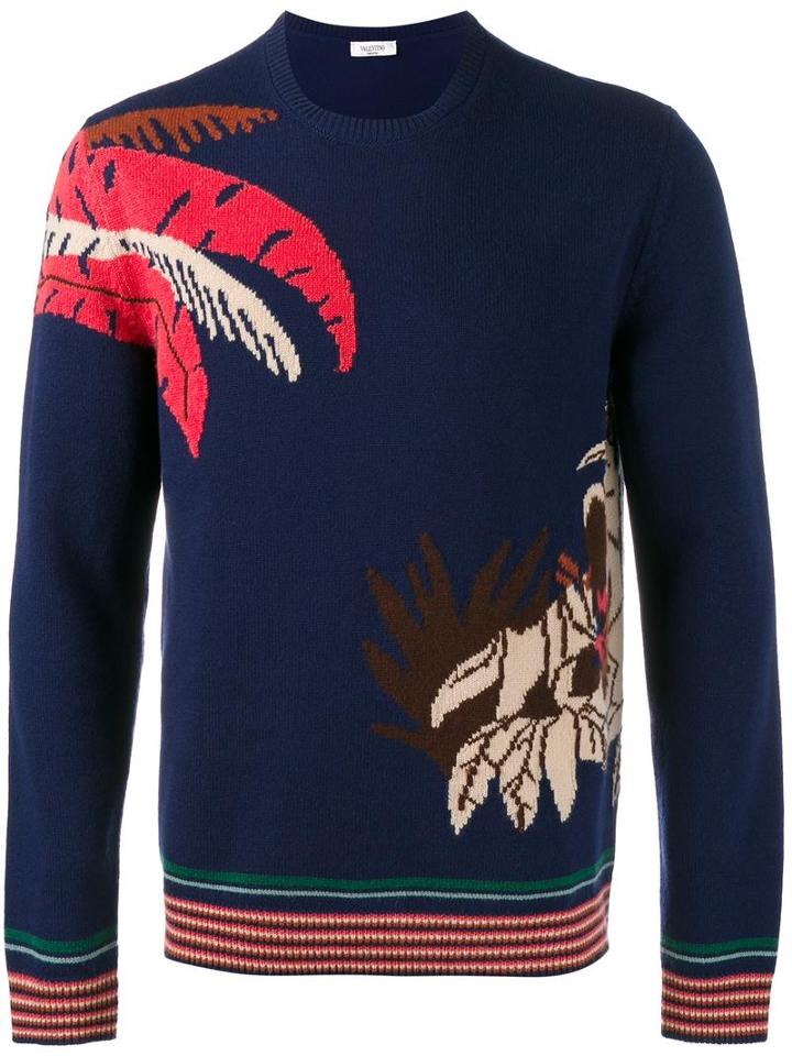 Valentino Intarsia Jumper, Men's, Size: Large, Blue, Cashmere