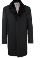Thom Browne Collar Detail Single Breasted Coat, Men's, Size: Iii, Black, Cupro/mohair/wool/lamb Fur