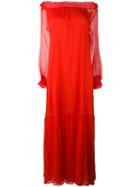 P.a.r.o.s.h. - Long Off The Shoulder Dress - Women - Silk/polyester - S, Red, Silk/polyester