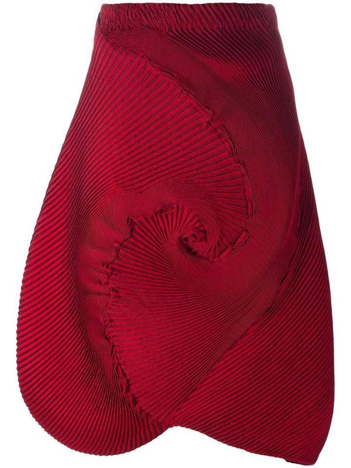Issey Miyake Men Pleated Detailing Asymmetric Skirt, Size: 2, Red, Polyester/polyurethane/wool
