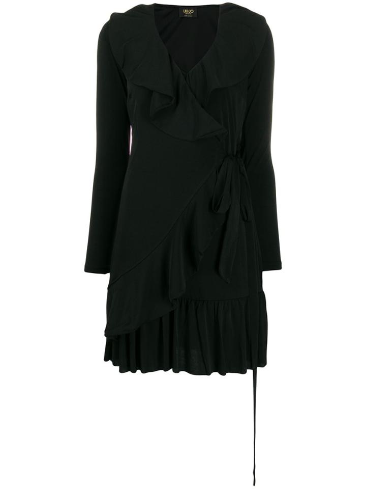 Liu Jo V-neck Frilled Midi Dress - Black