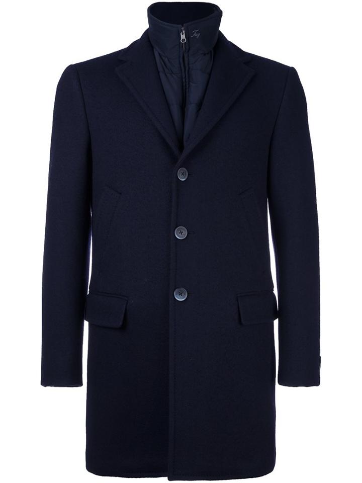 Fay Zip-up Coat, Men's, Size: Large, Blue, Viscose/virgin Wool