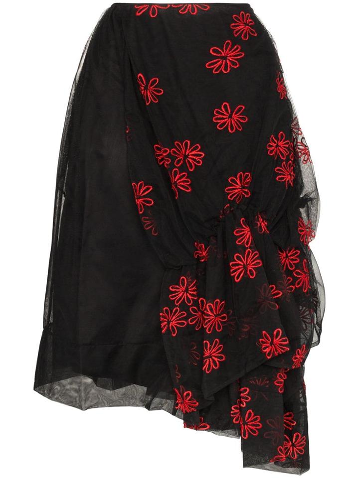 Simone Rocha Tulle Floral Embroidered Skirt - Black