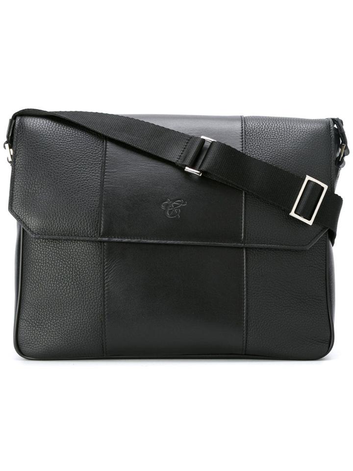 Canali Embossed Logo Messenger Bag - Black