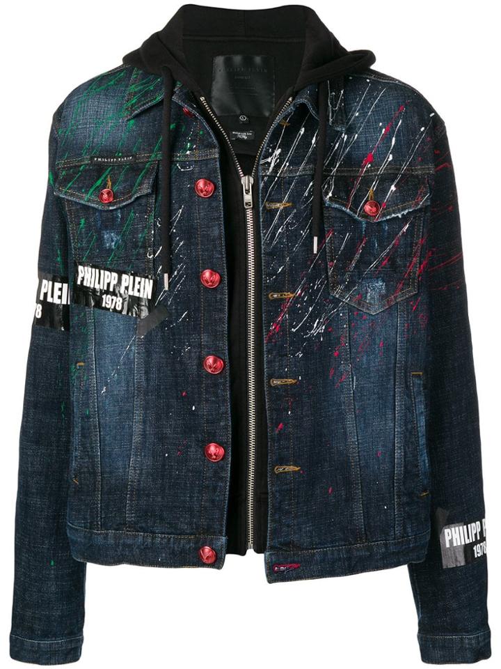 Philipp Plein Paint Splattered Denim Jacket - Blue