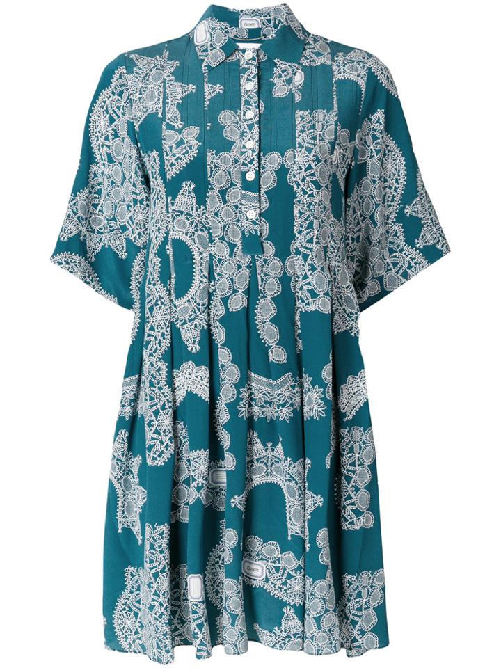 Carven Lace Pattern Pleated Dress - Blue
