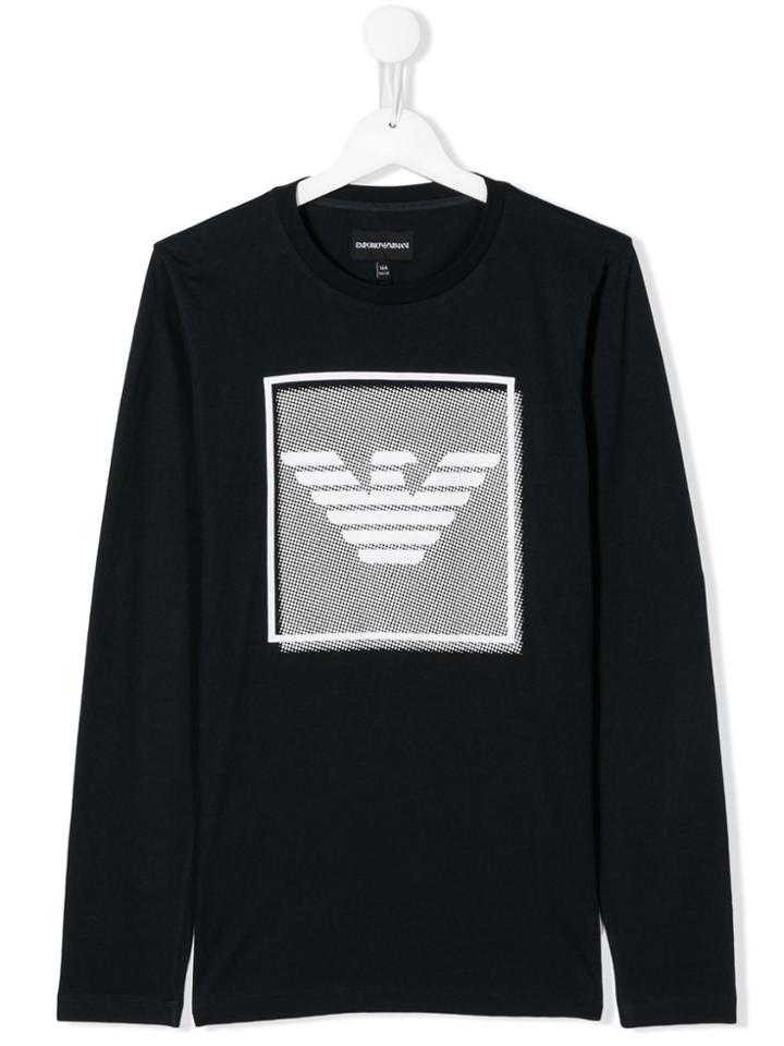 Emporio Armani Kids Teen Logo Print Long Sleeve Top - Blue
