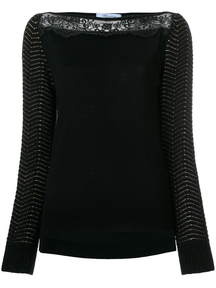 Blumarine Knit Lace Panel Top - Black