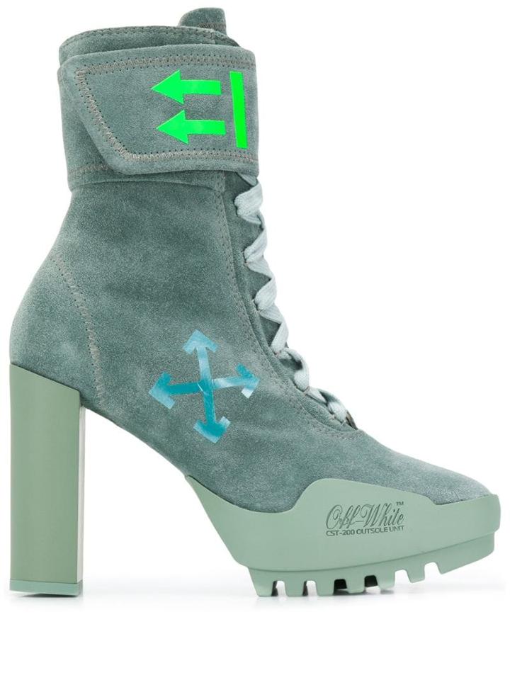 Off-white Lace-up Ankle Boots - Green