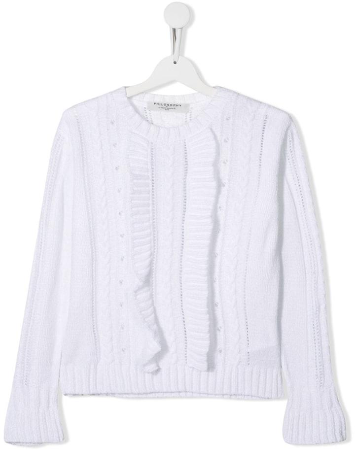 Philosophy Di Lorenzo Serafini Kids Teen Ruffle Trim Cable-knit Jumper